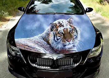 Dzīvnieku Raksts Automašīnas Pārsega Wrap Krāsu Vinila Decal Uzlīmes Kravas Automašīnu Grafiskā Dzinēja Pārsegs Decal Pasūtījuma Sīva Tiger Auto Dekorēšana Uzlīme