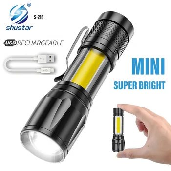 Uzlādējams LED Mini kabatas Lukturītis ar COB Sānu apgaismojums Apgaismojuma Attālums Līdz 300 Metru Ūdensizturīgs Teleskopiskie Tālummaiņa