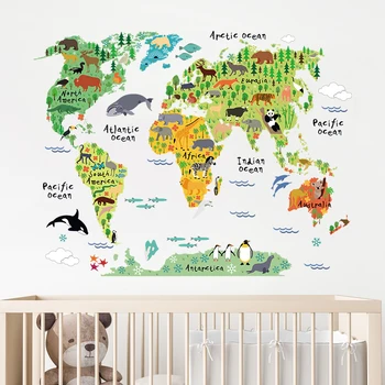 92x70cm Karikatūra Dzīvnieku Pasaules Kartes, Sienas Uzlīmes Bērnu Istabas Bērnu Pirmsskolas Istabas Sienas Uzlīmes lasītava bērnudārza Uzlīmes