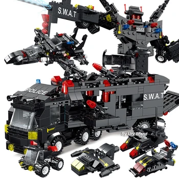 Saderīgs Ar Lego Kara City Sērija Policijas Iecirknī SWAT Korpuss Komanda Militāro Robotu, Celtniecības Bloki DIY Rotaļlietas Zēniem Bērniem Dāvanas