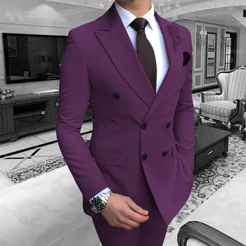 Purpura Tērps Vīriešiem Oficiālo Slim Fit Līgavainis Uzvalku Kāzu Balli Puse Kleitas, Vīriešu Klasisko Vīriešu Uzvalks, Žakete, Bikses（Jaka+Bikses）