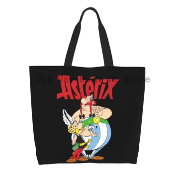 Pārstrādes Asterix Un Obelix Ar Idefix Iepirkumu Soma Sieviešu Audekls Pleca Tote Soma Izturīgs Manga Pārtikas Preču Pircējs, Somas