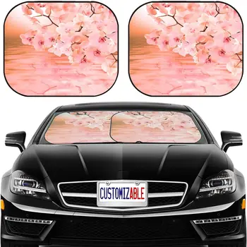 Sakura Rozā Ziedu Automašīnas Saules Ēnā Vējstikla Saulessargs Universal Fit 2 Pack Bloķēt Saules Atspīdums UV stariem un Siltumu, Aizsargā Automašīnas Interjeru Auto
