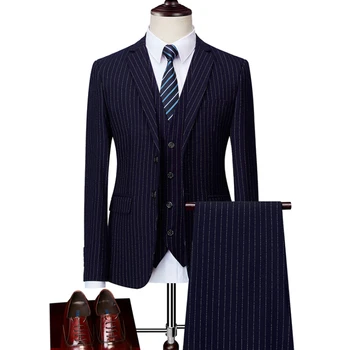(Žakete+Veste+Bikses）Elegants Kāzu Tuxedos Slim Fit Uzvalki Līgavainis Vīriešiem 3 Gabali Groomsmen Uzvalks Vīriešu Lēti Oficiālas Uzņēmējdarbības