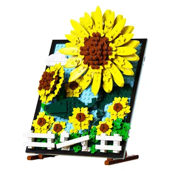 Tehniskā Saulespuķu Mākslas Celtniecības Bloku Ziedu Samontēti Saulespuķu Celtniecības Bloku Modeli, Mājas Apdare, Sienas Dekori