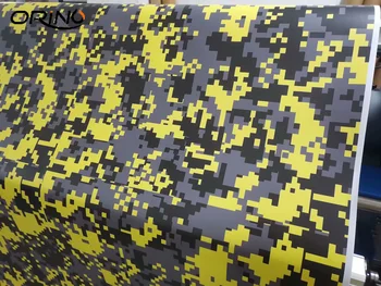 Digitālā Melns Dzeltens Maskēties Vinila Camo Auto Wrap Plēve ar Gaisa Burbuļu Izdalīšanās DIY Transportlīdzekļa Automašīnas Ietīšana Folijā Uzlīme