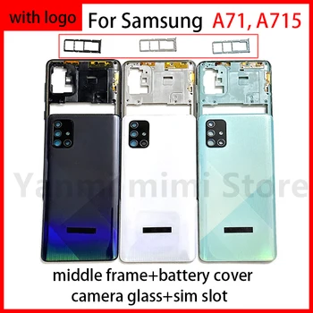 Samsung Galaxy A71 A715 Tālrunis Mājokļu Vidū Rāmja Akumulatora Vāciņu Atpakaļ Gadījumā Paneļa Vāka Aizmugurējās Durvis Kameras Objektīvs Sim Kartes Slotu, Reņu