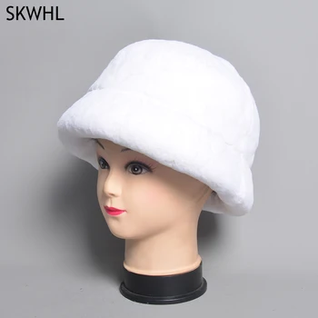 Ar roku Adīta 100% Real Rex Trušu Kažokādas Cepurīte Ziemas Siltā Cepure Modes Dāma Klp Sieviešu Cepure Īstas Truša Kažokādas Cepure