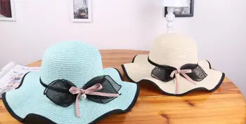 120pcs/daudz sievietēm jaunā modes vasaras gadījuma pludmalē big bowknot salmu cepure/salmu saules cepure