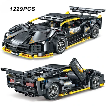 1229PCS Tehnisko Black1:14 Sporta Auto Celtniecības Bloki Super Ātrumu, Transportlīdzekļa Apkopot Ķieģeļi, Rotaļlietas, Dāvanas Bērniem Zēni
