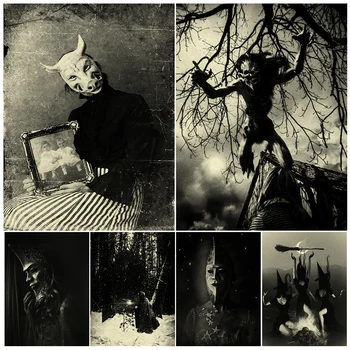 Šausminoša Monstriem,Raganas,Zvēri Vintage Sienas Mākslas Audekls Gleznošanai Rāpojošs Foto Mākslas Plakātu Un Izdrukāt Mājas Dekoru Bez Rāmīša