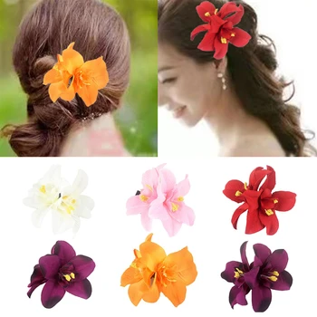 Hawaii Orhideja, Ziedi, Matu Spraudes Līgavas Multicolor Barrette Tropu Pludmales, Kāzu Ziedu Sievietes Puses Hairclip Matadatu Piederumu