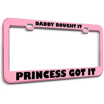 Metāla Licences Plāksnes Rāmis Tētis Nopirka To Princese Dabūja To Humoru Smieklīgi Metāla Frāzi Turētājs, Auto Aksesuāri Soft Pink 2 Caurumi 1 Rāmis