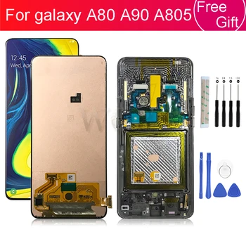 Super AMOLED Samsung galaxy A80 lcd Displejs, Touch Screen Digitizer Montāža A90 A805 SM-A805F/DS Samsung lcd A90