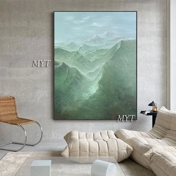 100％ Roku darbs Mākslas Audekla Sienas Attēlu 3d Anotācija Skaisti Zaļo Kalnu Ainava Eļļas Gleznas bez rāmīša Ēdamistabas Dekoratīvie