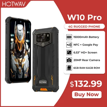 HOTWAV W10 Pro Izturīgs Klausuli Android 12 15000mAh Masveida Akumulatoru, 6GB RAM, 64GB ROM 1 TB Izplešanās 6.53