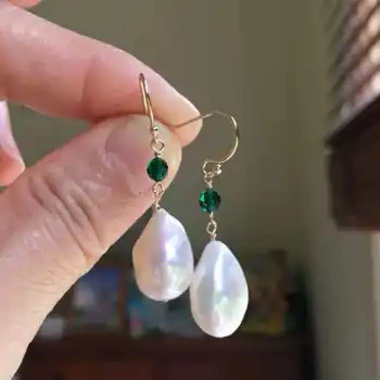 11.5 mm Baroka Freashwater White pearl emerald 14k zelta auskari Classic Sieviešu Lieldienu Piederumi Skaistu KARNEVĀLS Pateicības
