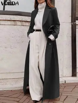 VONDA Rudens Gadījuma Sievietes Plānas kārtas 2023 Siltas Segas Modes Outwear Cietā garām Piedurknēm Melnās Žaketes Mēteļi Streetwear Pončo