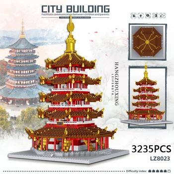 Ķīna Slavenā Vēsturisko Kultūras Arhitektūras Mikro Dimanta Bloku Leifeng Pagoda Nanobrick Torni Veidot Ķieģeļu Rotaļlietu Kolekcija