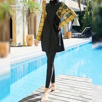 3pcs Musulmaņu Sieviešu Hijab Peldkostīmu Kapuci Pieticīgs Burkini Drukāt Musulmaņu Peldkostīmi Islāma Peldēt Tērpi peldkostīms Maillot De Bain